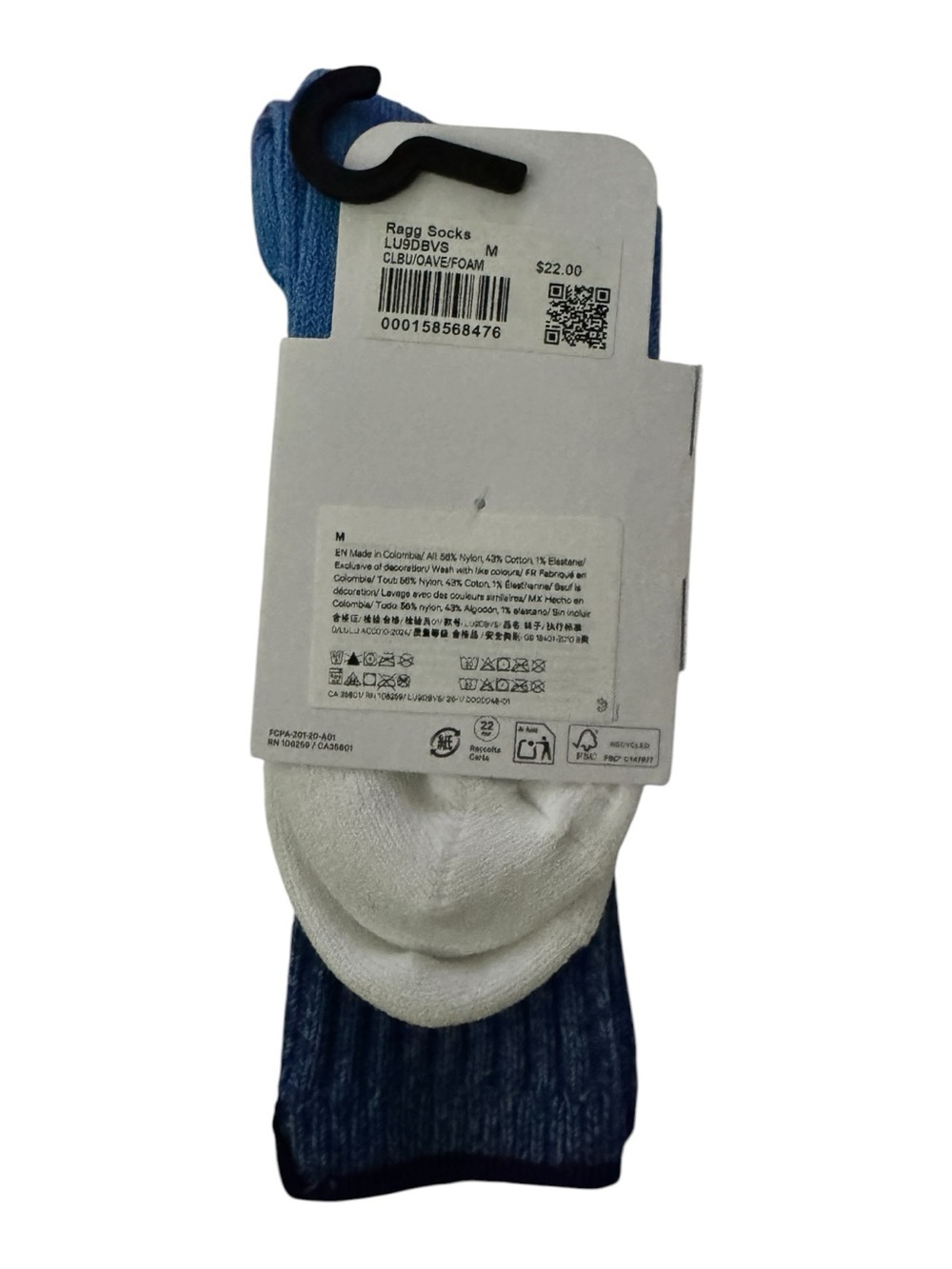 Lululemon Unisex Crew Length Ragg Socks Club Blue Ocean Wave M NWT Sold Out - Picture 2 of 4